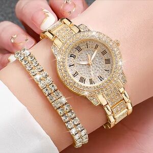 Gold Women's Watch with Bracelet SET